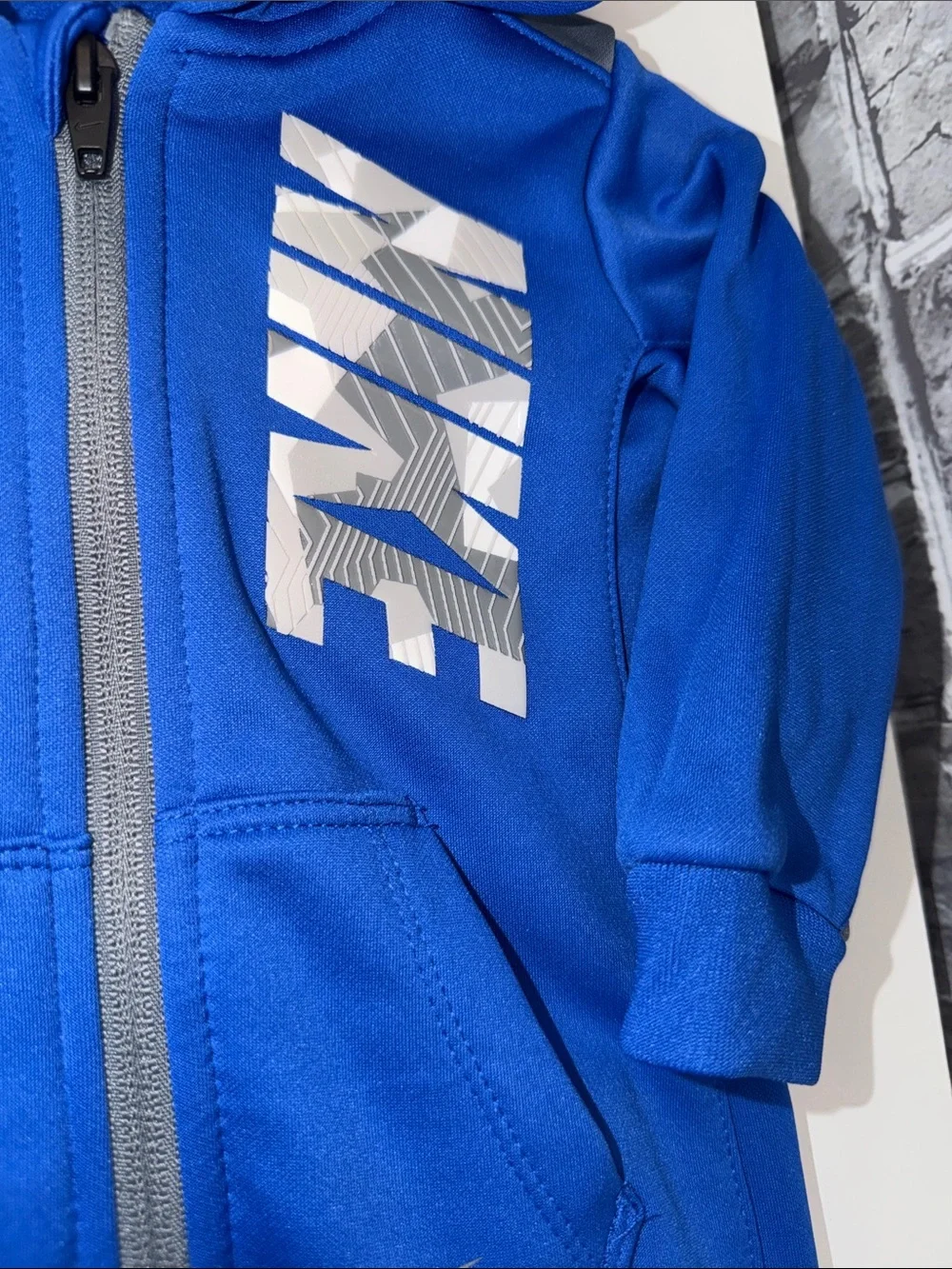 Nike Royal Blue & Gray Hooded Baby One-Piece Zip Romper